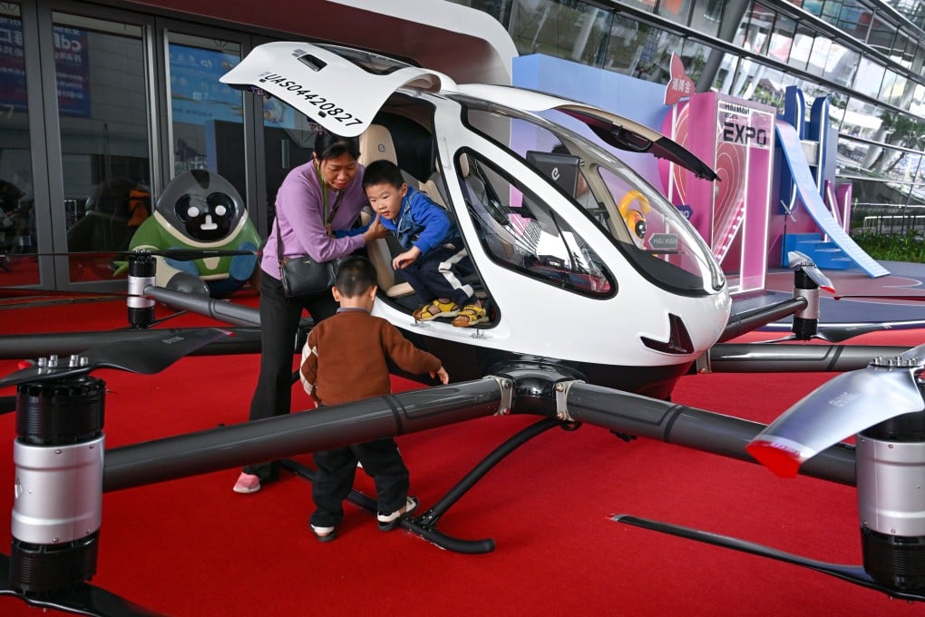 EHang’s EH216-S unmanned aerial vehicle is displayed at the China International Consumer Products Expo in Haikou, Hainan province, in April. Photo: Xinhua