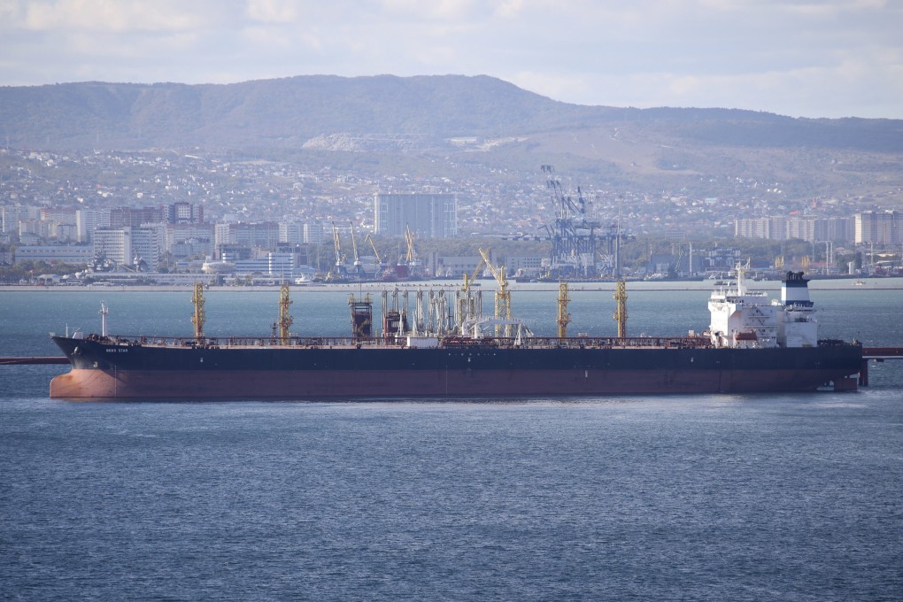 An oil tanker is moored at the Sheskharis complex in Novorossiysk, Russia, in October 2022. The latest sanctions are aimed mainly at cracking down on a shipping fleet that Russia uses to export oil. Photo: AP