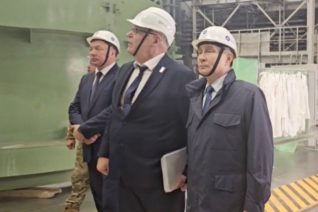 Russian President Vladimir Putin (right) visits the Kursk-II nuclear power plant under construction, in the Kursk Region, Russia, in this still image taken from video released on Wednesday. Photo: Kremlin.ru/Reuters