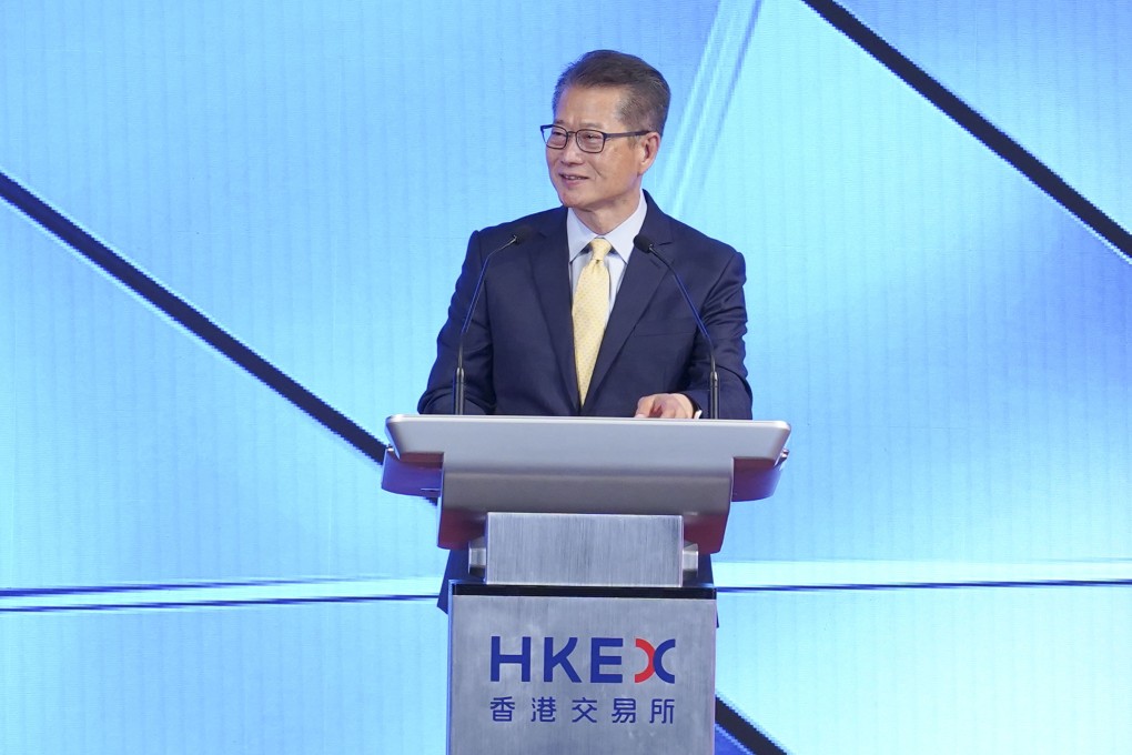 Paul Chan Mo-po speaks at the LME Asia Metals Seminar in Central. Photo: Edmond So