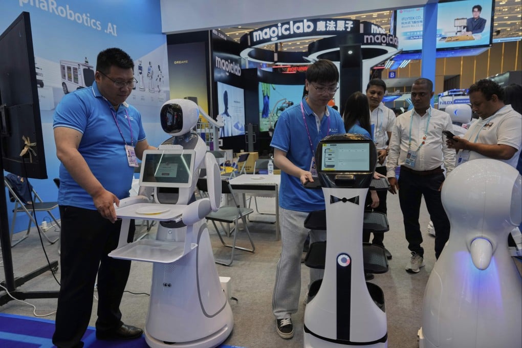 Service robots are demonstrated at the Canton Fair in Guangzhou, Guangdong province on April 16, 2025. Photo: AP