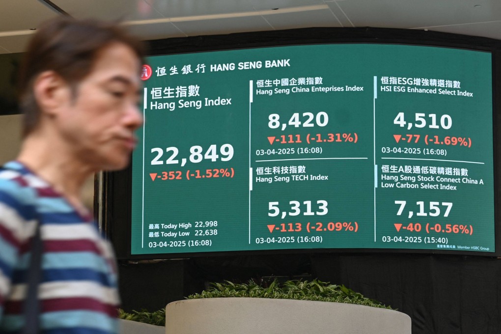 A man passes by an electronic sign board showing the Heng Seng Index figures in Hong Kong. Photo: AFP