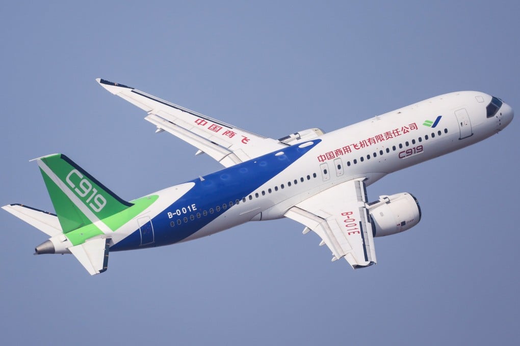 China’s homegrown C919 jetliner is seen during a 2024 airshow. The plans is seeing ever-increasing use across China. Photo: Xinhua