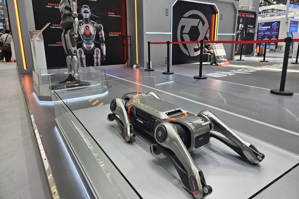 EngineAI showcased its first robotic dog at the Global AI Device Expo 2025 in Shenzhen. on May 22. Photo: Coco Feng