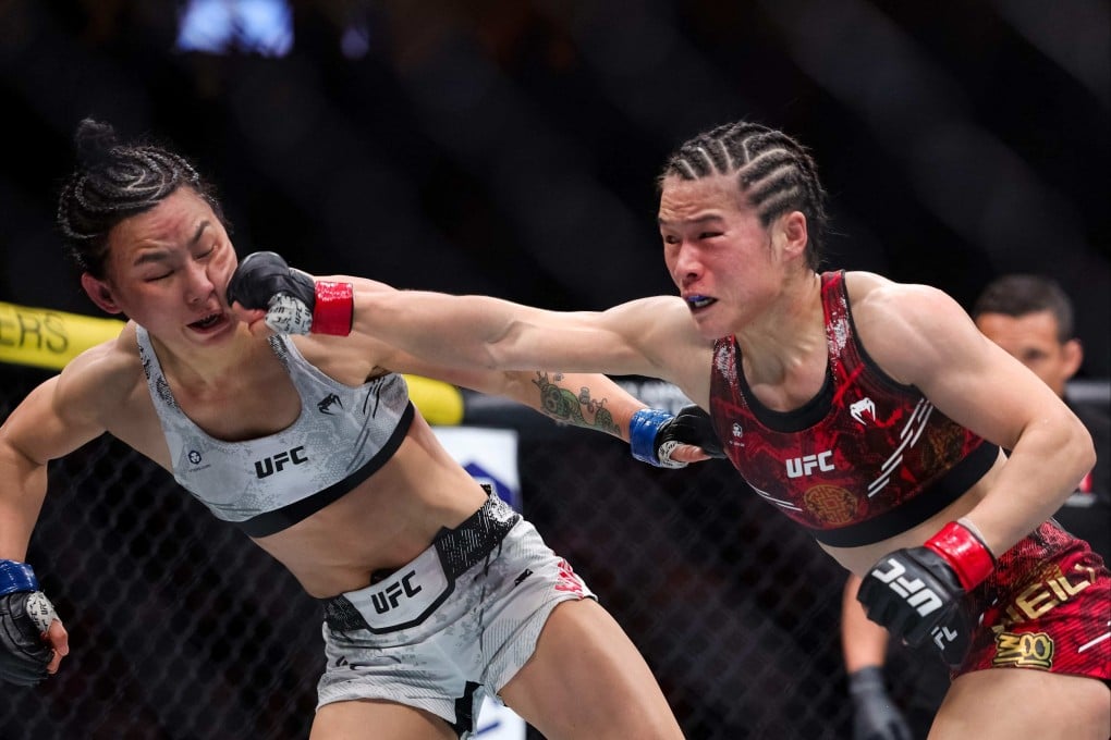 China’s Zhang Weili (right), here fighting against compatriot Yan Xiaonan in Las Vegas last year, said she was looking forward to the event in Shanghai. Photo: AFP