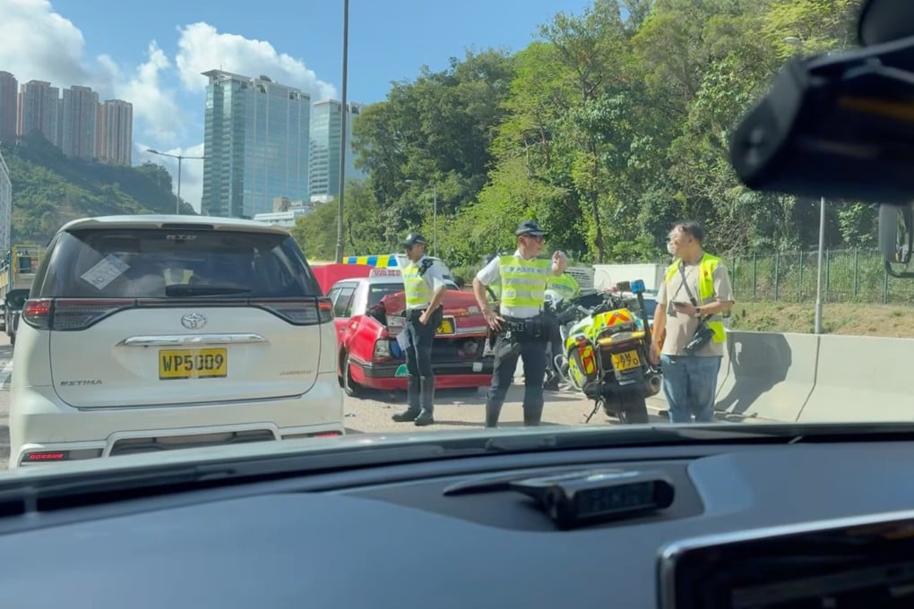 A collision near Kwai Chung involving a taxi, a school bus and a minibus has left nine people injured. Photo: Facebook