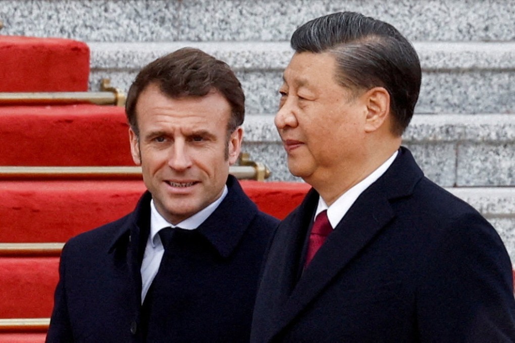 Chinese President Xi Jinping welcomes French President Emmanuel Macron at the Great Hall of the People in Beijing in 2023. Ongoing trade disputes were among the topics discussed as the two leaders held a phone conversation on Thursday. Photo: Reuters