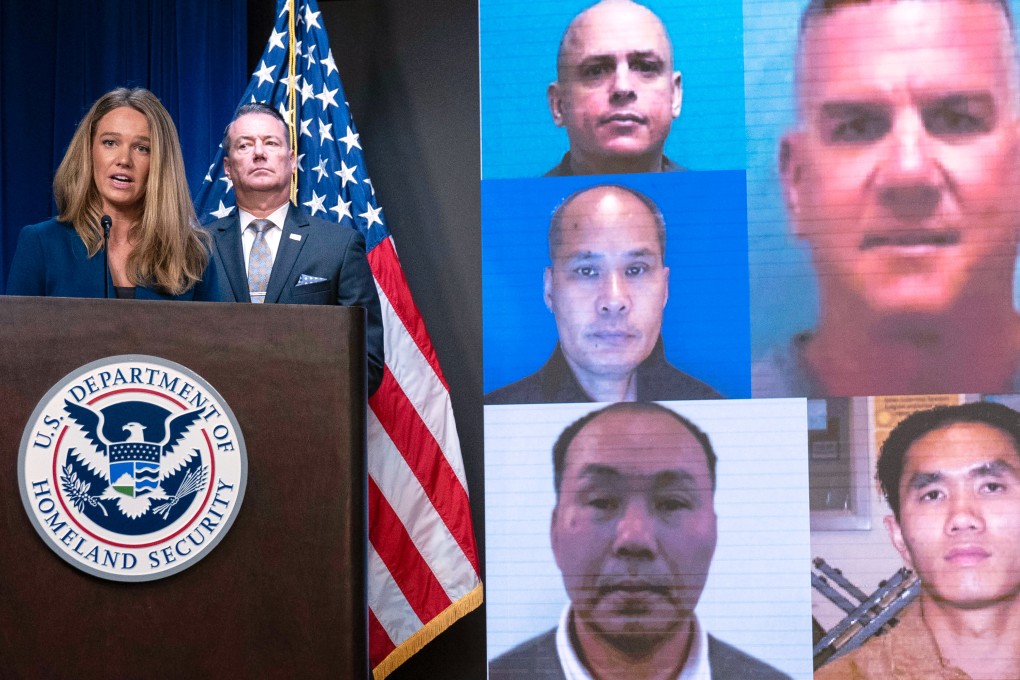 US Department of Homeland Security spokeswoman Tricia McLaughlin speaks during a news conference at ICE Headquarters in Washington on Wednesday. Photo: AP