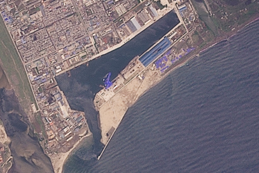 A satellite image shows the North Korean warship in water at a shipyard in Chongjin. Photo: Planet Labs via Reuters