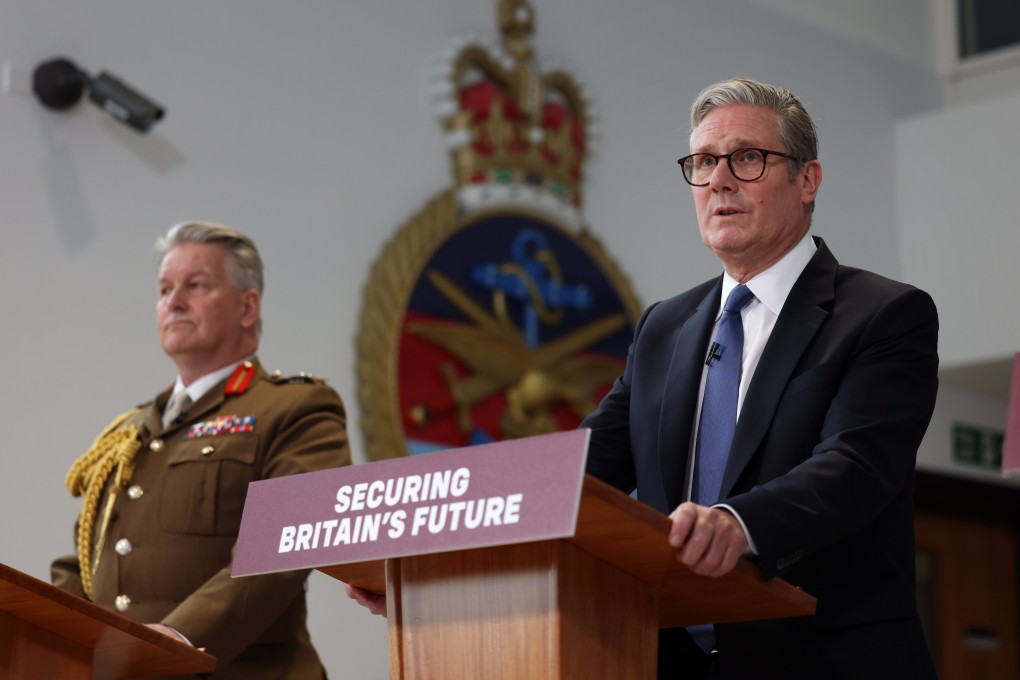British Prime Minister Keir Starmer (irght), accompanied by General Sir Jim Hockenhull, speaks during a press conference at Northwood military base in west London on Wednesday. Pool photo: EPA-EFE