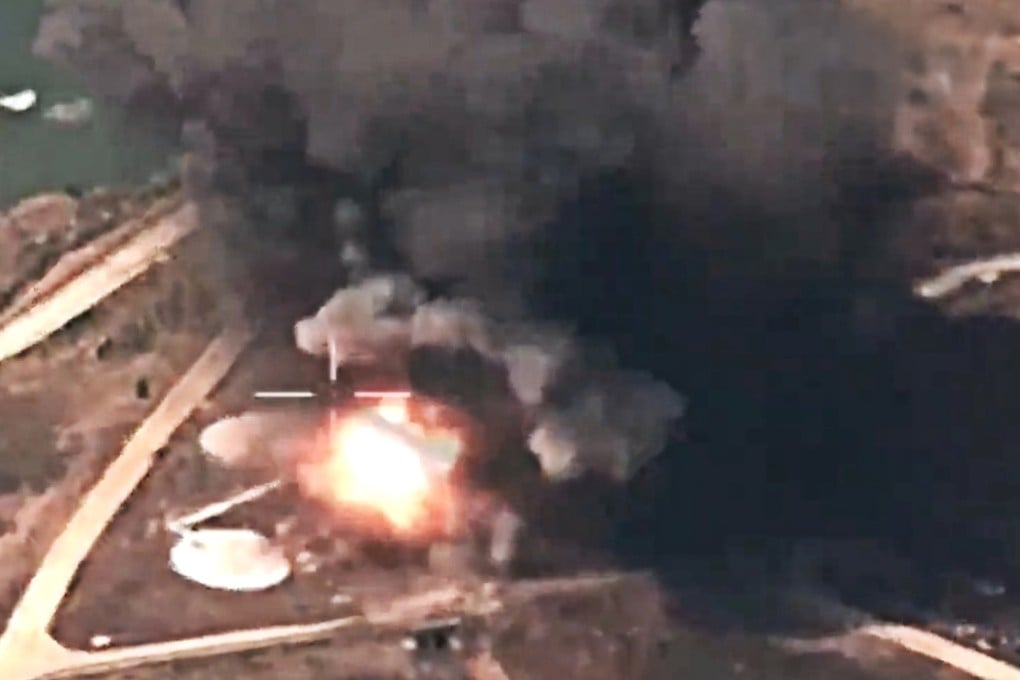 Footage released by the PLA of its attack on a mock LNG plant during its Strait Thunder 2025A exercise, which was referenced in a mainland Chinese article. Photo: CCTV