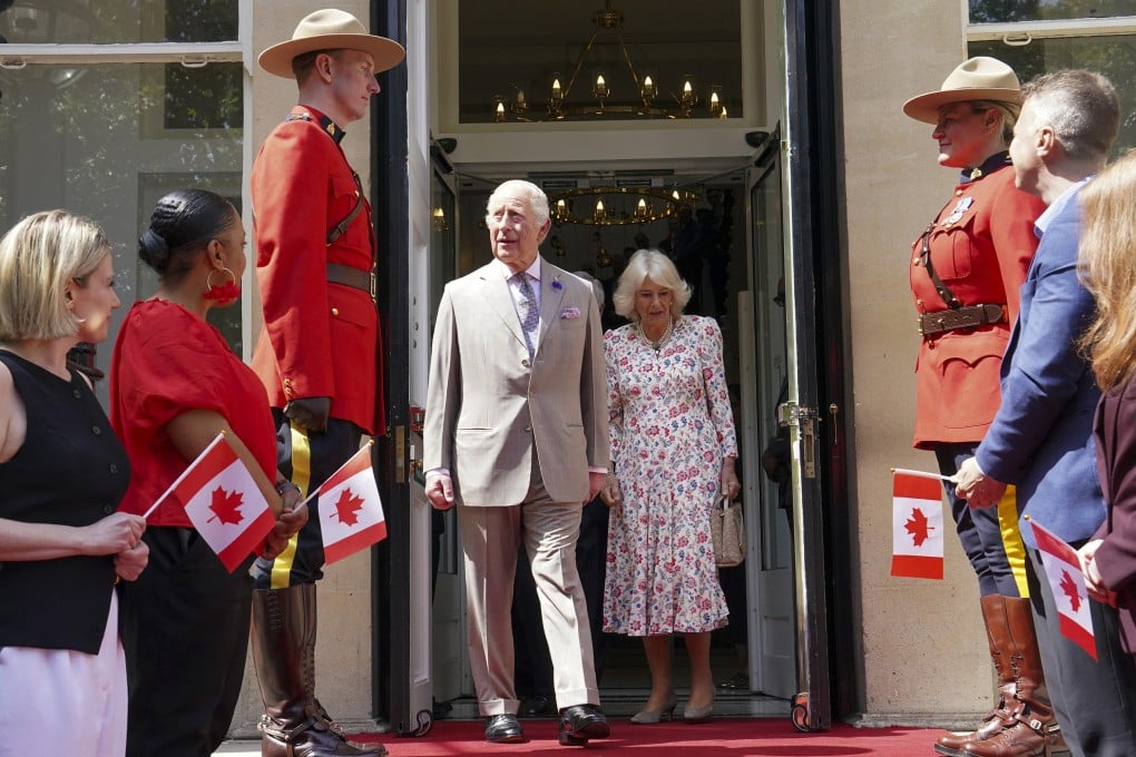 King Charles III and Queen Camilla leave Canada House after a visit to mark the 100th anniversary of Canada House at Canada House, in London on Tuesday. Photo: TNS
