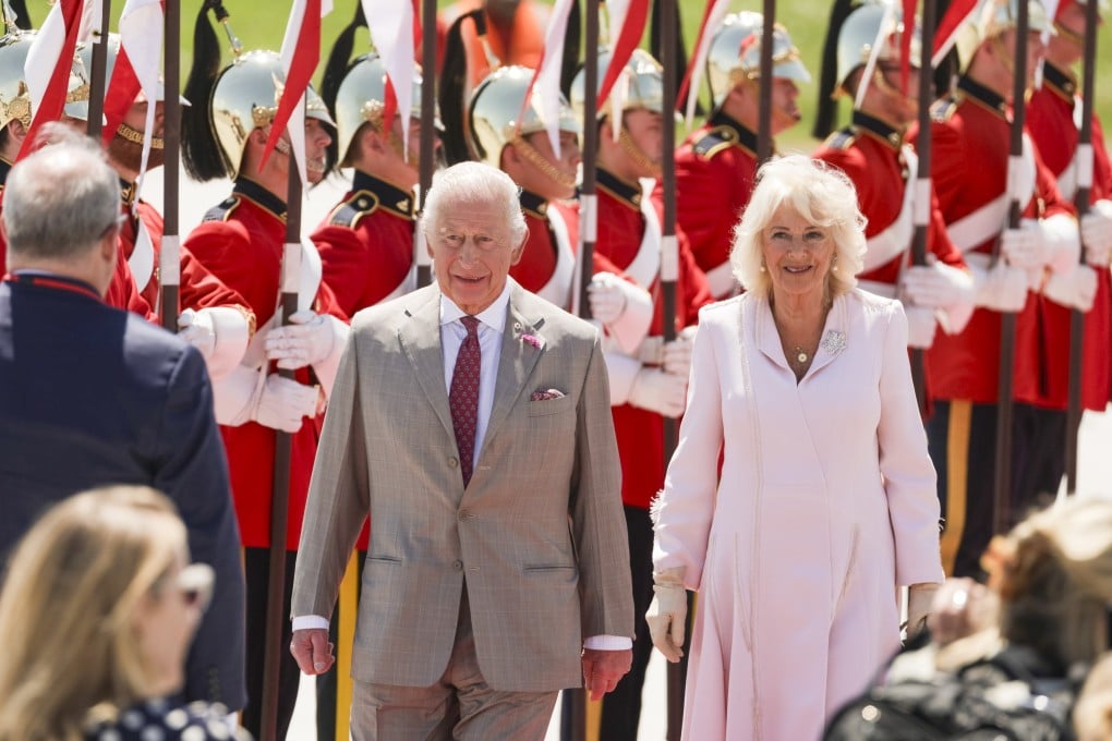 Britain’s King Charles and Queen Camilla arrive for a state visit on Monday. Photo: EPA-EFE