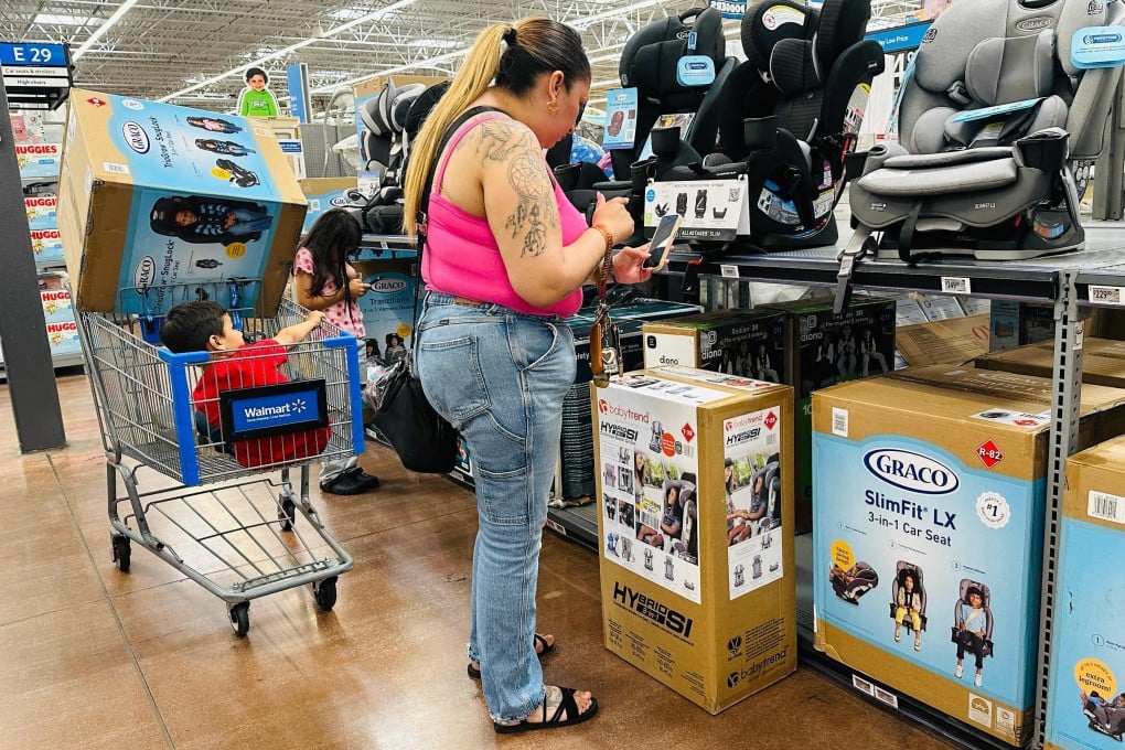 A woman shops for car seats, all made in China, at a Walmart in Rosemead, California, on April 11. US consumer inflation cooled slightly in April, but analysts warned prices could spike in the coming months as businesses grapple with US President Donald Trump’s sweeping “Liberation day” tariffs. Photo: AFP