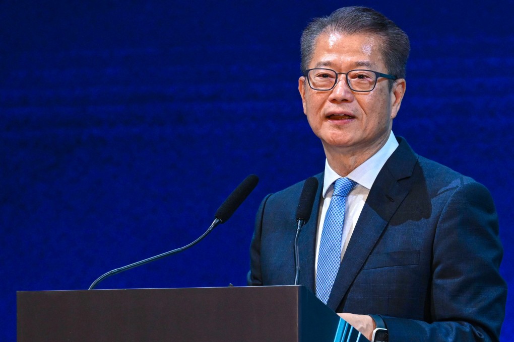 Financial Secretary Paul Chan Mo-po speaks at the International Data Industry Alliance Global Summit on May 27, 2025 at Cyberport in Hong Kong. Photo: ISD