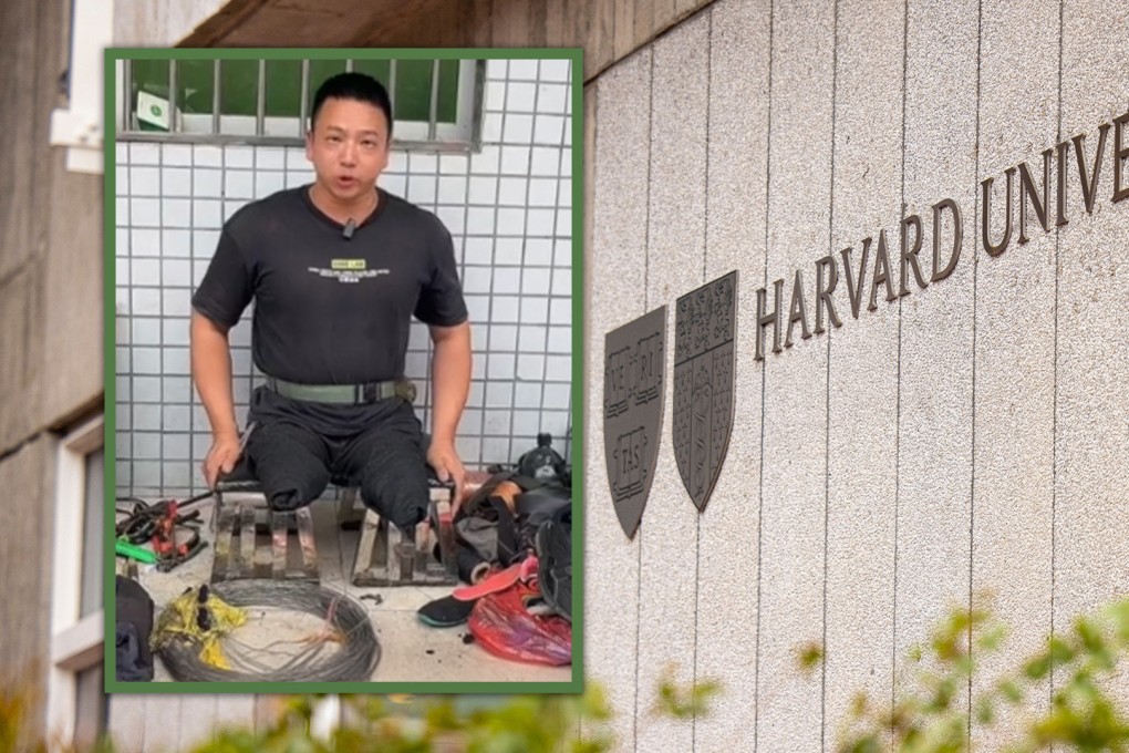 A cobbler in China with no legs who taught himself  English by listening to the radio dreams of making Harvard speech. Photo: SCMP composite/Shutterstock/Douyin