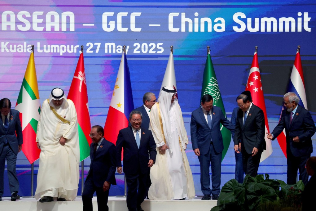 Chinese Premier Li Qiang, Malaysian Prime Minister Anwar Ibrahim and other leaders leave the stage after posing for a family photo ahead of the Asean-GCC-China summit, in Kuala Lumpur on May 27. Photo: EPA-EFE