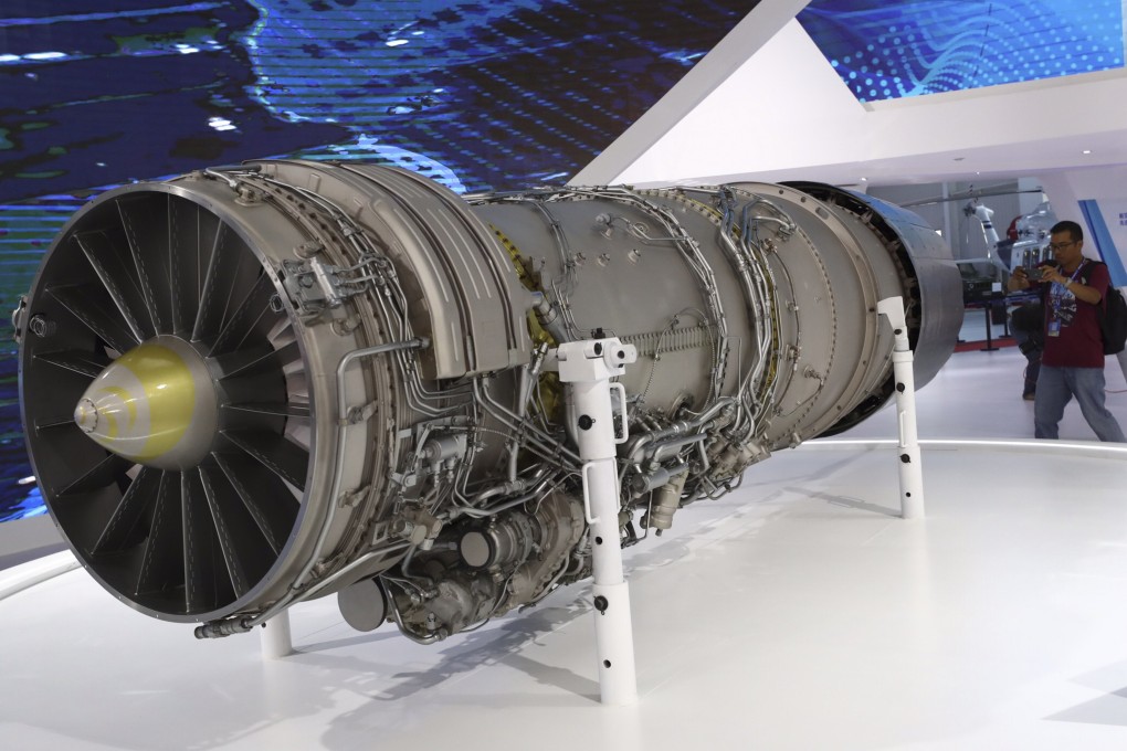 The WS-10 Taihang engine, which is used by Chinese fighter jets, is displayed at the Zhuhai air show in 2018. A patent for advanced turbine blade manufacturing was issued in late April. Photo: SCMP / Dickson Lee