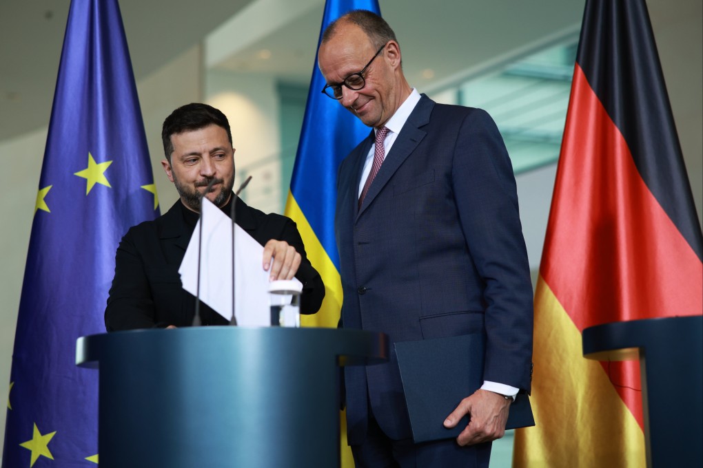 German Chancellor Friedrich Merz (right) and Ukrainian President Volodymyr Zelensky leave after a joint press conference at the Chancellery in Berlin on Wednesday. Photo: EPA-EFE