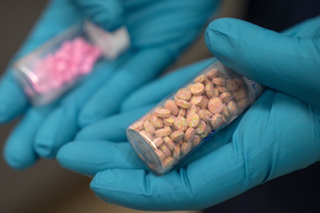 Vials of fentanyl pills at a US Drug Enforcement Administration research laboratory in Virginia. Photo: AP
