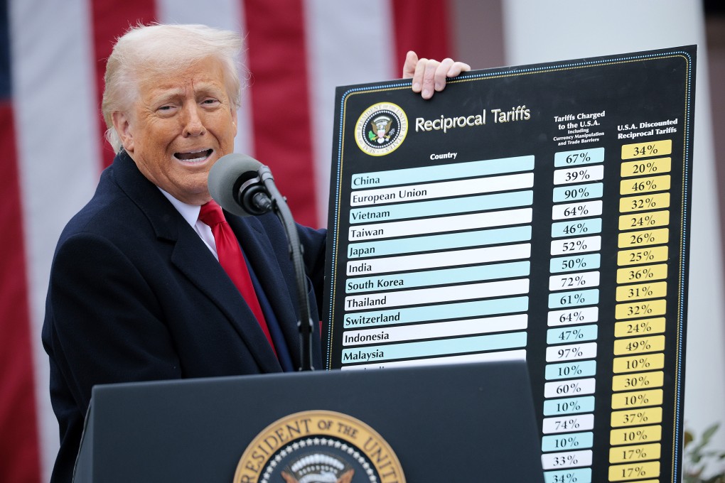 US President Donald Trump holds up a chart while speaking during a trade announcement event at the White House on April 2. Photo: Getty Images