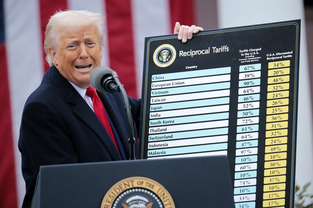 US President Donald Trump holds up a chart while speaking during a trade announcement event at the White House on April 2. Photo: Getty Images
