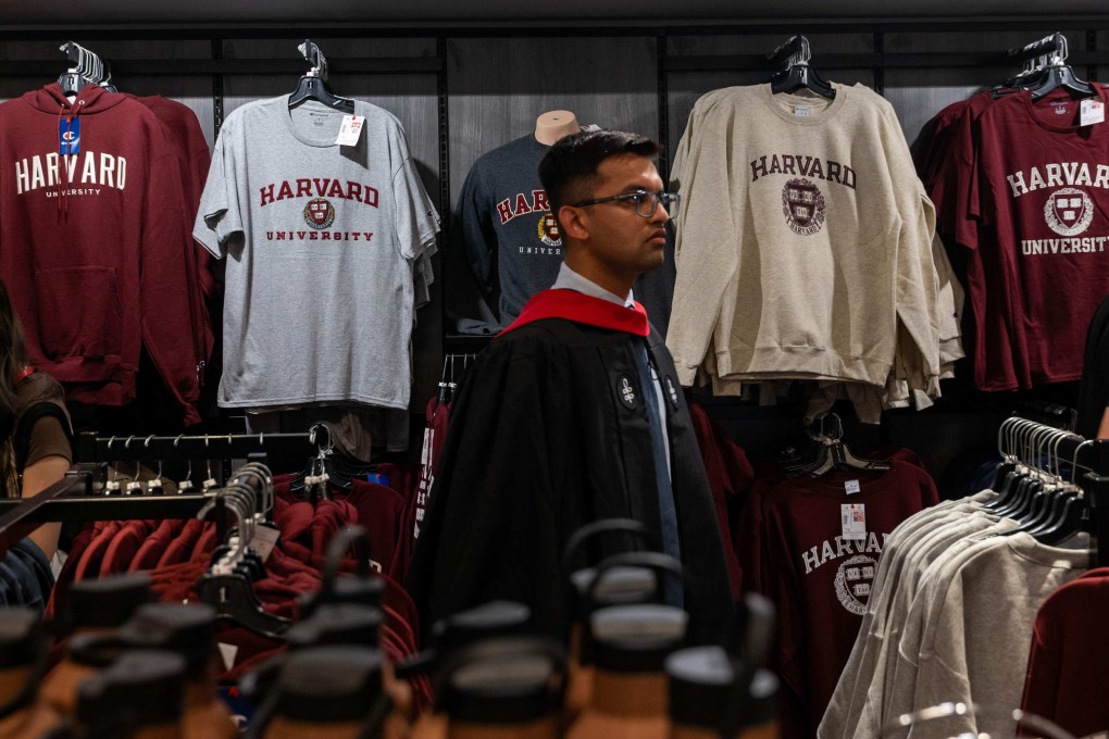 Harvard merchandise in a Boston store. Harvard has denied Trump administration charges of alleged bias against conservatives, fostering antisemitism on campus and coordinating with the Communist Party. Photo: via AFP