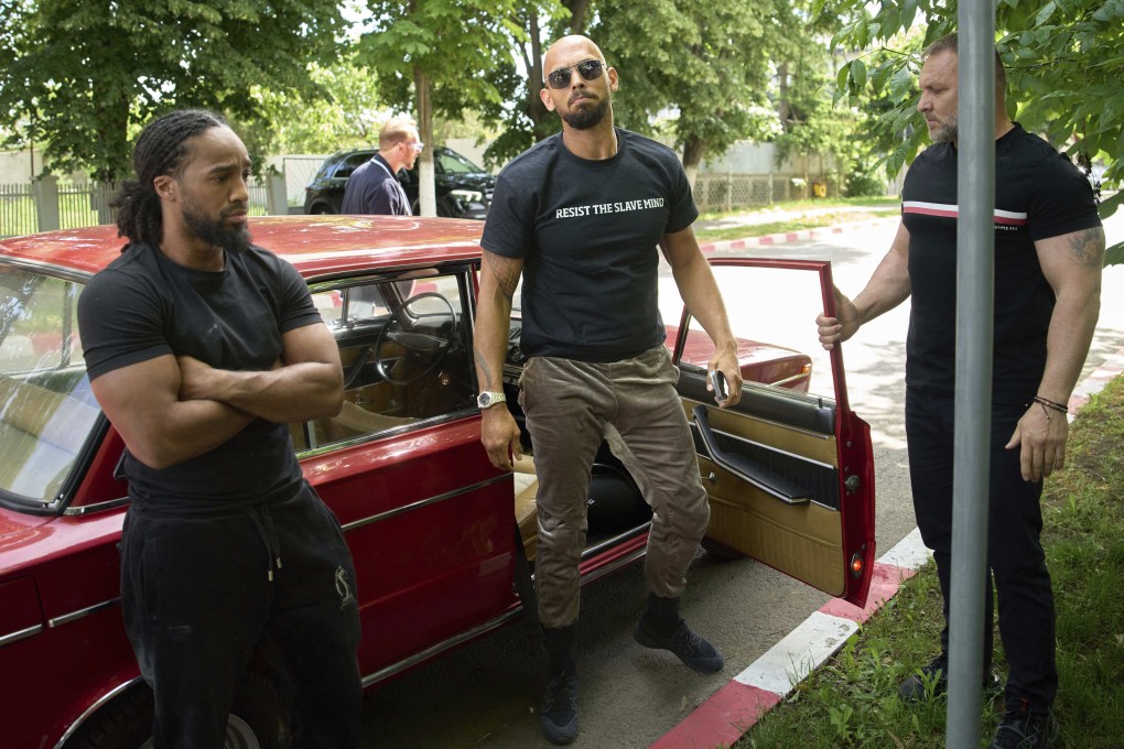 Andrew Tate at a police station in Voluntari, Romania, last week. Photo: AP
