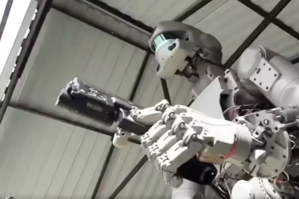 A Russian humanoid robot recently used pistols at an exhibition to showcase decision-making abilities. In a new commentary, PLA Daily says the bionic structure of such robots could adapt to “complex battlefield environments”. Photo:  X/@Rogozin