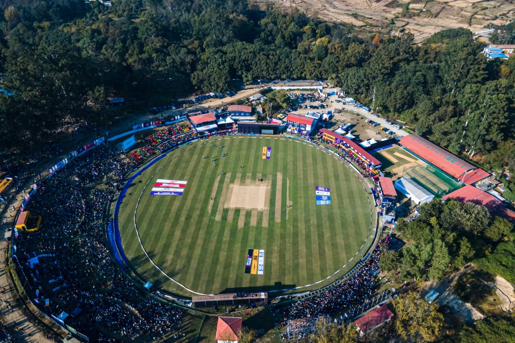 Aerial view of a match in the inaugural Nepal Premier League at the Tribhuvan University cricket ground last December. Photo: Getty Images