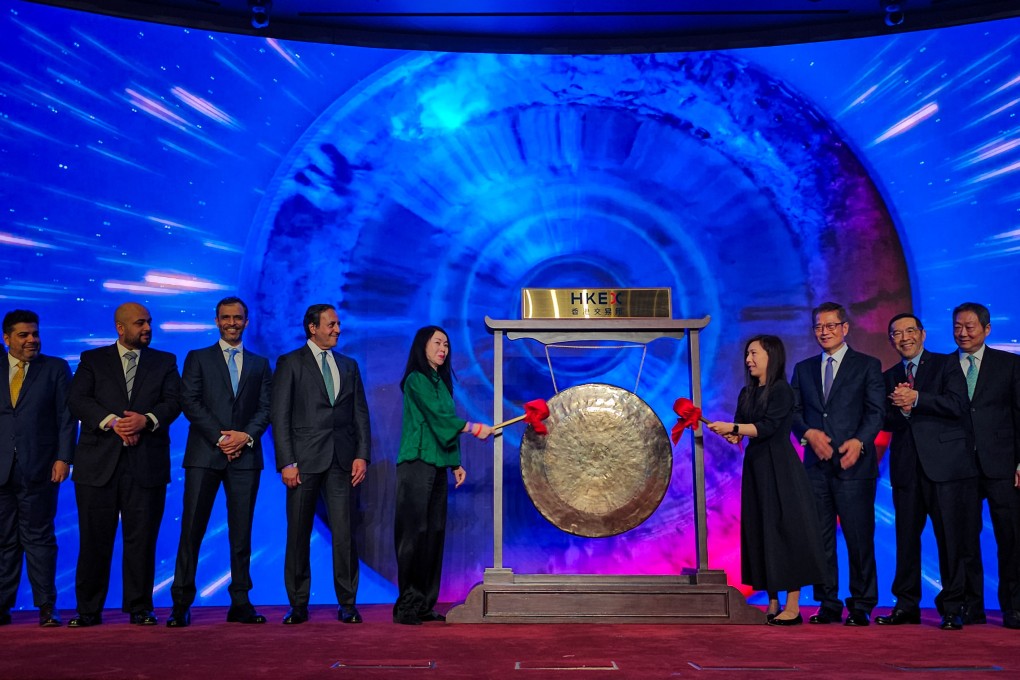 Gong-striking ceremony to mark the debut of Premia BOCHK Saudi Arabia Government Sukuk ETF in Hong Kong on May 29. Photo: Enoch Yiu