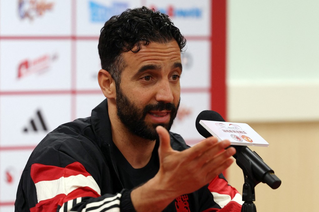 Manchester United coach Ruben Amorim speaks at Hong Kong Stadium on Thursday. Photo: Reuters