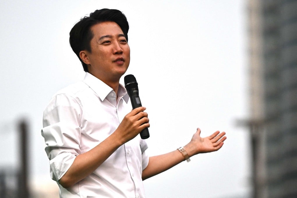 South Korea’s presidential candidate Lee Jun-seok speaks during an election campaign event in Seoul on Wednesday. Photo: AFP