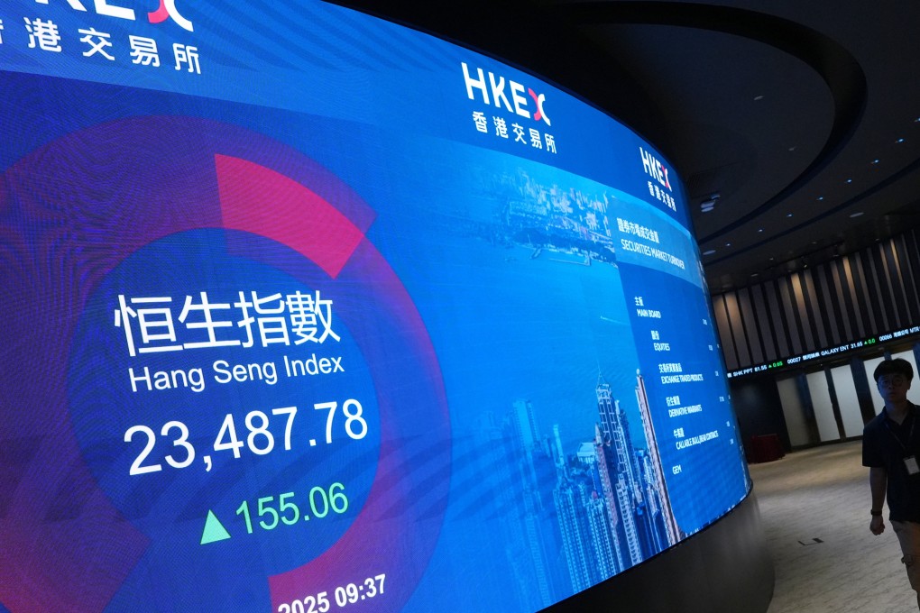 A screen showing the Hang Seng Index in HKEX Connect Hall in Central. Photo: Sun Yeung