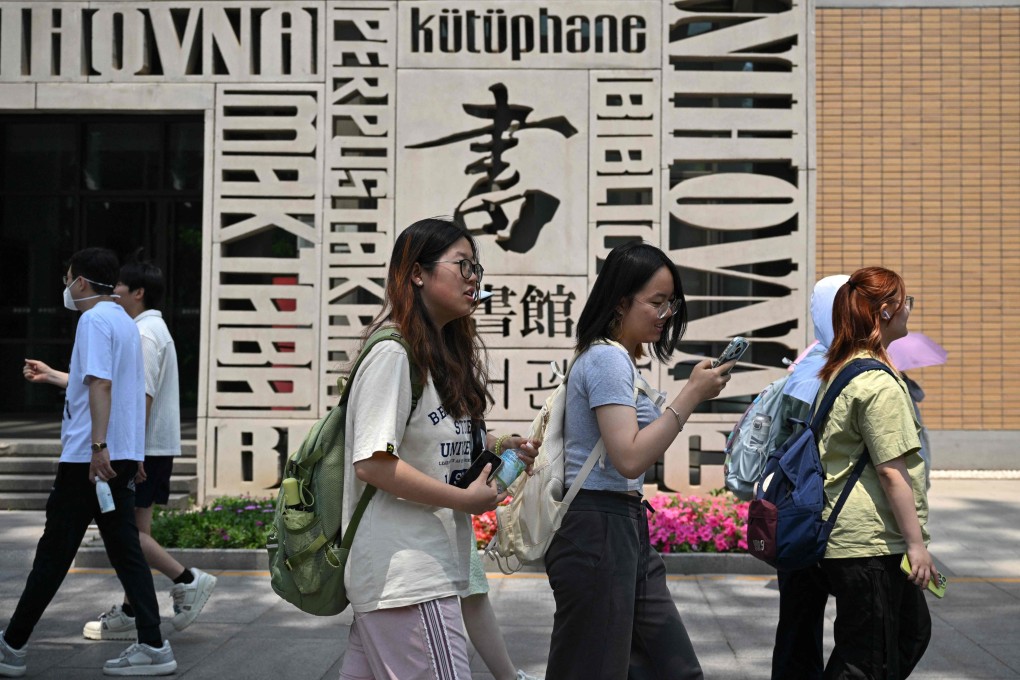 Students at Beijing Foreign Studies University on Thursday. Many Chinese parents are reconsidering whether their children should pursue an overseas education. Photo: AFP