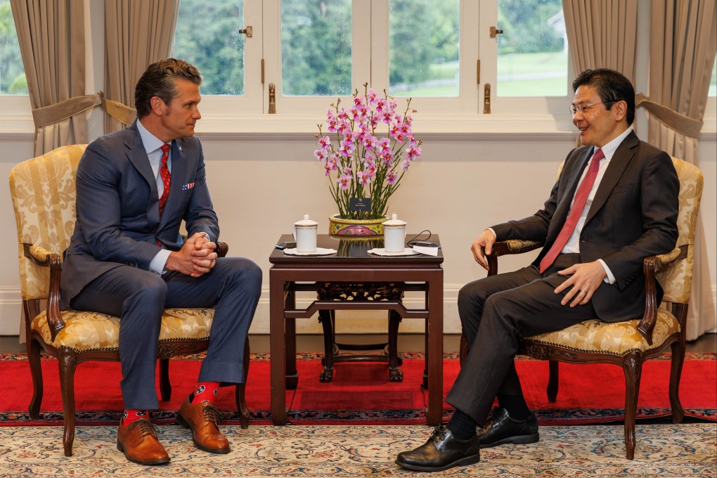 US Secretary of Defence Pete Hegseth meeting with Prime Minister Lawrence Wong at the Istana on Friday on the sidelines of the 22nd Shangri-La Dialogue. Photo: MDDI