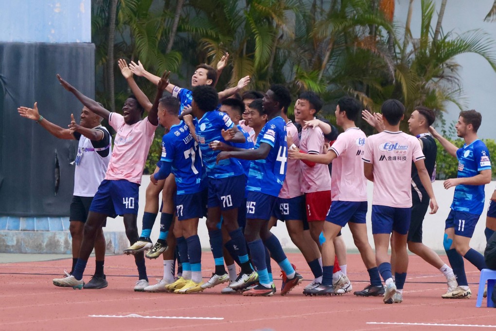 Rangers celebrate a goal in their win over Lee Man last Sunday. Photo: Jonathan Wong