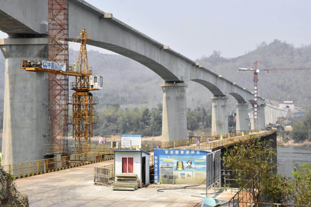 A railway bridge under construction over the Mekong River in Laos. Photo: Kyodo