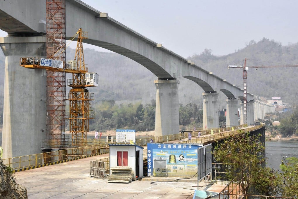 A railway bridge under construction over the Mekong River in Laos. Photo: Kyodo