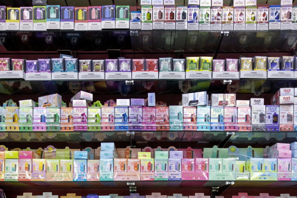 Vapes and nicotine products line the shelves at Sultans’ Smoke in Arvada, Colorado, US, in May 2024. Photo: Reuters