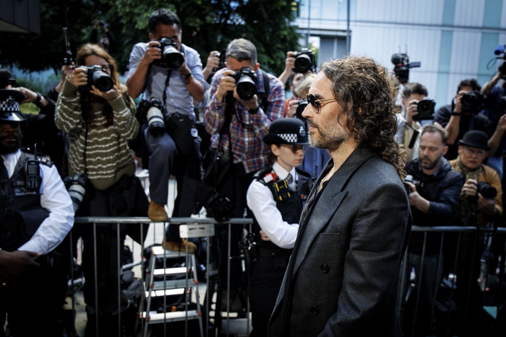 Russell Brand arrives at Southwark Crown Court to enter his plea on charges of rape and sexual assault in London on Friday. Photo: EPA-EFE
