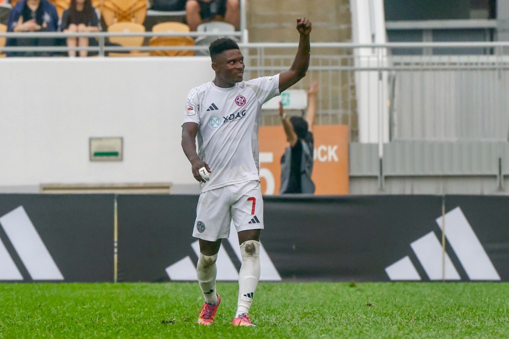 Eastern’s Noah Baffoe celebrates his third goal in the FA Cup Final. Photo: Jonathan Wong
