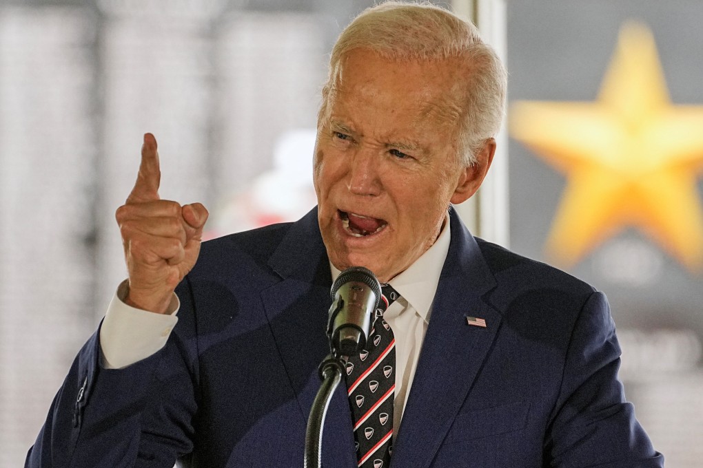 Former US president Joe Biden speaks during a ceremony at Veterans Memorial Park in New Castle, Delaware, on Friday. Photo: Reuters
