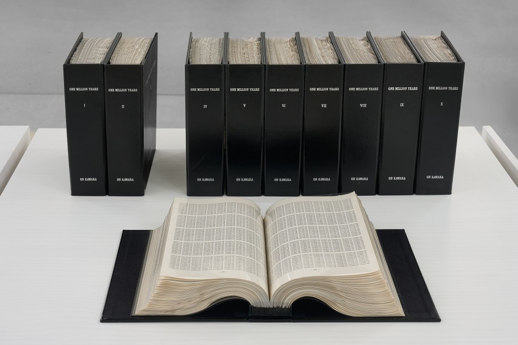 Part of Japan-born conceptual artist On Kawara’s work One Million Years (1993-present), a typed list of two million years in binders which volunteers read out that forms part of an exhibition of the late artist’s work at Tai Kwun Contemporary in Hong Kong. Photo: Kitmin Lee