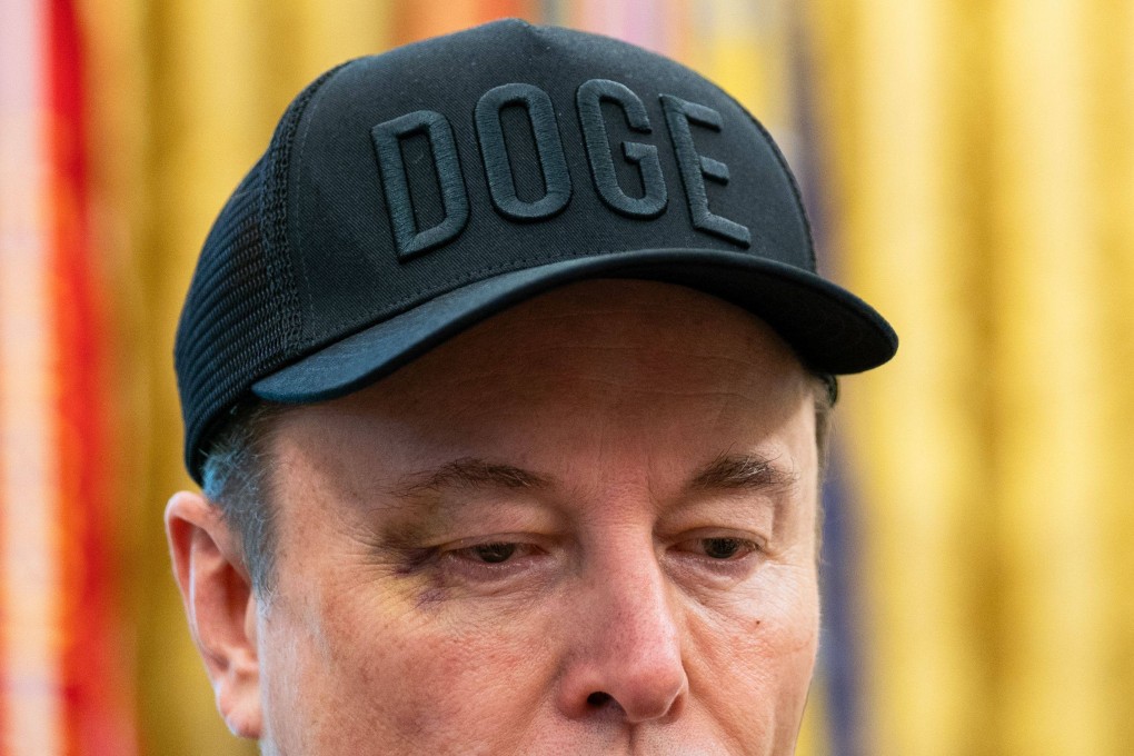 Elon Musk is seen with a bruise near his right eye during a news conference in the Oval Office on Friday. Photo: AFP