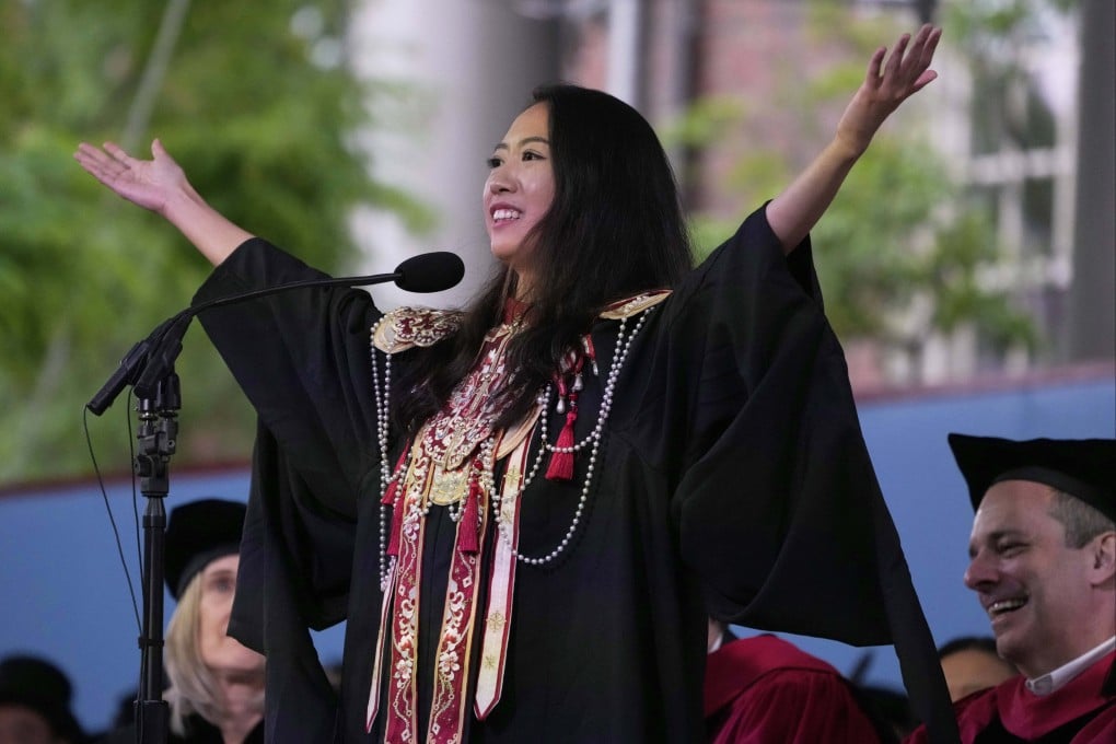Yurong “Luanna” Jiang delivers her speech at Harvard University on May 29. Photo: AP