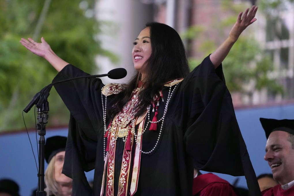 Yurong “Luanna” Jiang delivers her speech at Harvard University on May 29. Photo: AP