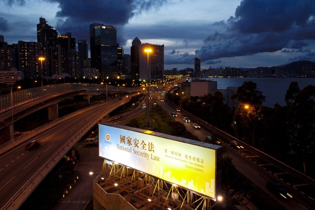 A large banner promoting the national security law in Quarry Bay. Photo: Sun Yeung