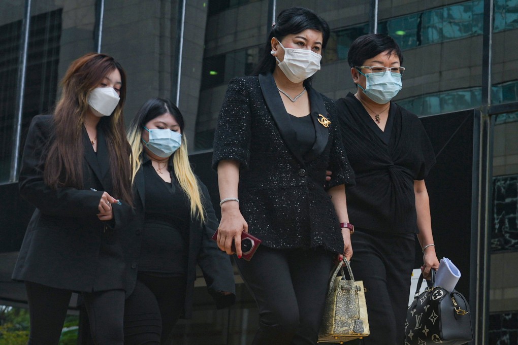 Abby Choi’s mother, Cheung Yin-fa (second right), appears at the District Court in Wan Chai on Monday. Photo: May Tse