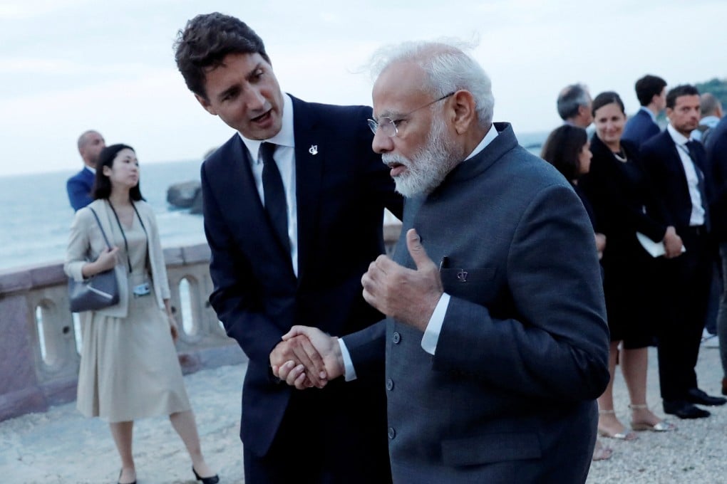 Canada’s then-prime minister Justin Trudeau meets India’s Narendra Modi at the 2019 G7 summit in Biarritz, France. Photo: Reuters